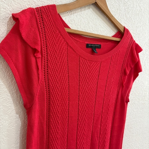 Banana Republic Red Knit Sweater Top with Ruffle Sleeves – Size S - Picture 3 of 6